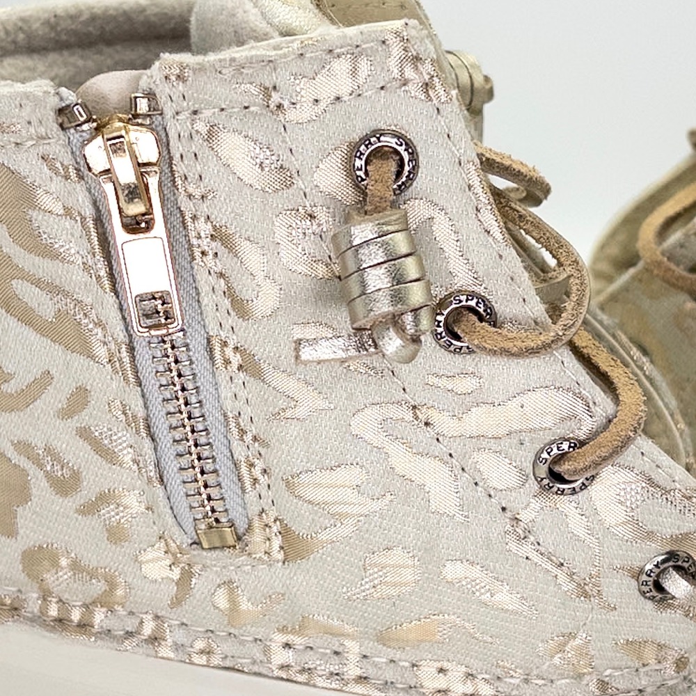 Sperry Saltwater Duck Boots Women's 8.5 Ivory Gold Metallic Leopard STS88315 - Picture 14 of 15